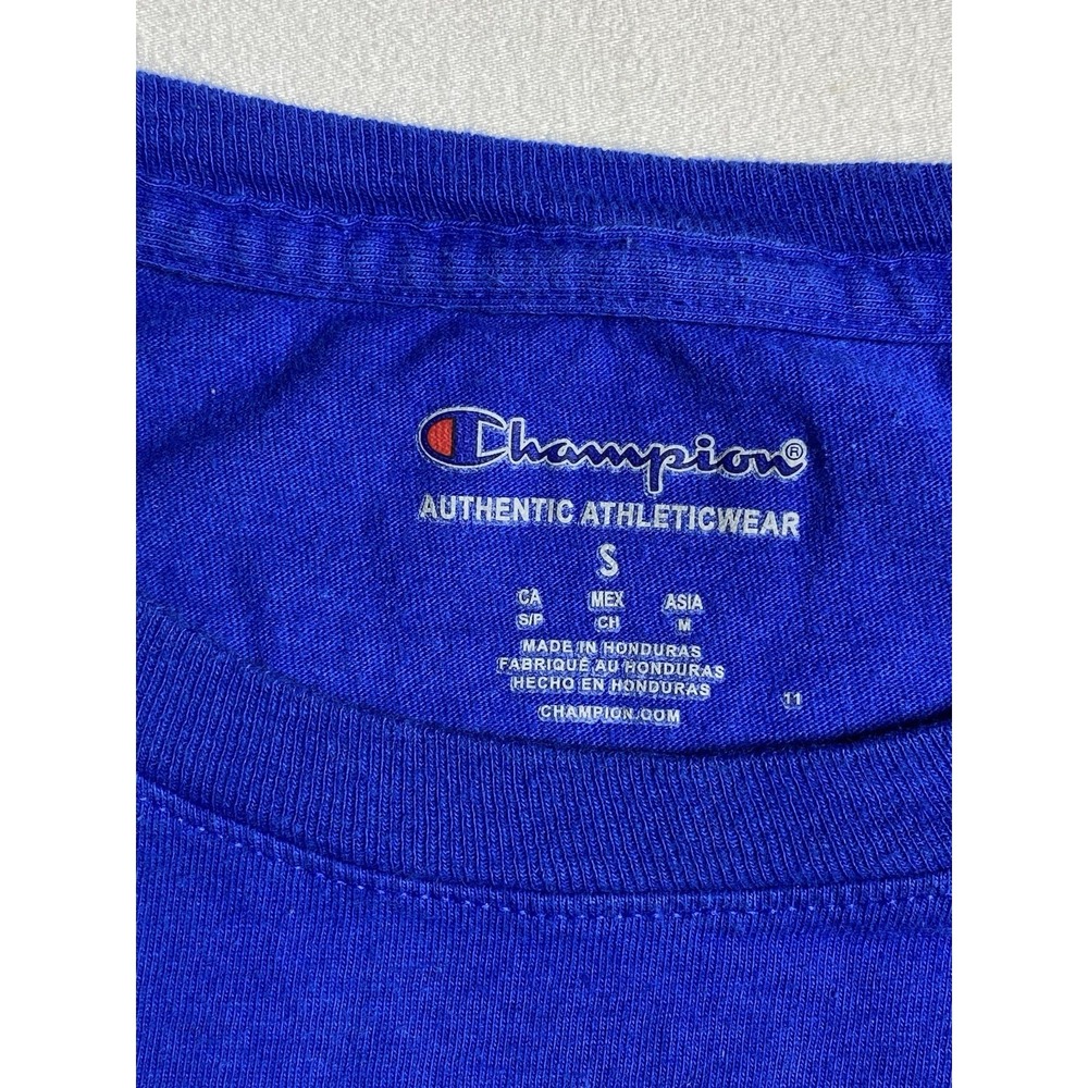 Champion Logo T Shirt Men's Small Blue Graphic Crew Neck Short Sleeve Tee - Picture 10 of 11